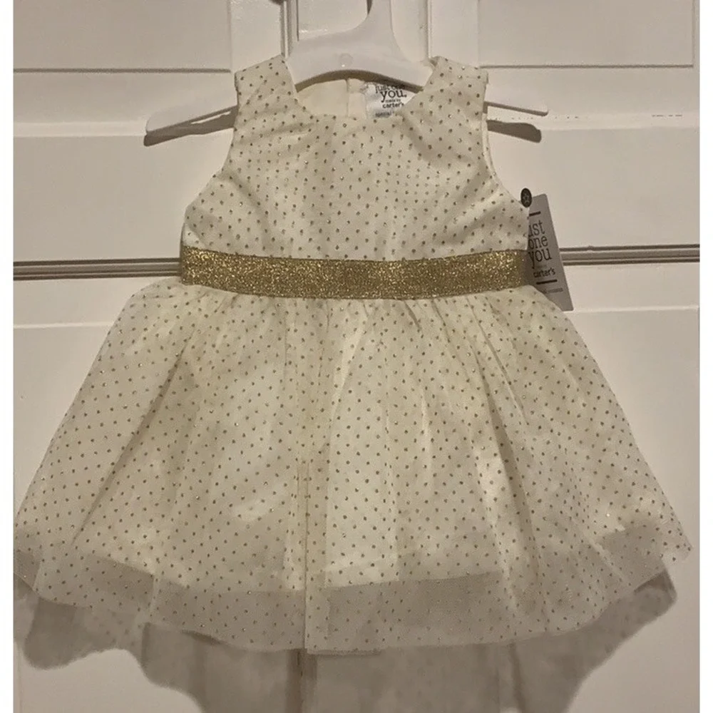 New Special Occasion Dress Carter's Just One You Gold Polka Dot Size 3M Wedding